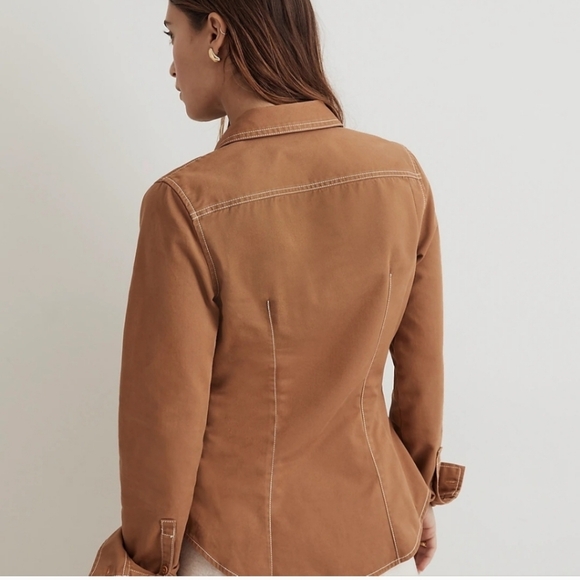 Darted Button Up Shirt In Regenerative Chino. Timber - Picture 8 of 12